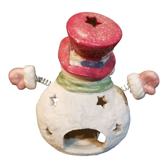 Vtg Mistletoe Moments Christmas Sugar Frosted Snowman Tealight Bobble Spring Arm - Picture 5 of 8
